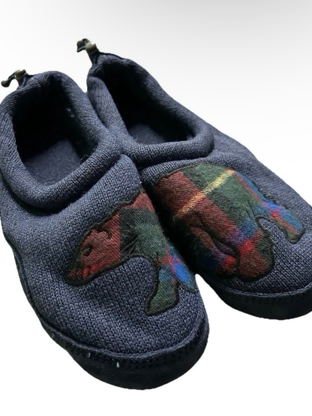 LL Bean Navy Blue Toddler Boy Slippers Bear Size 12/13
